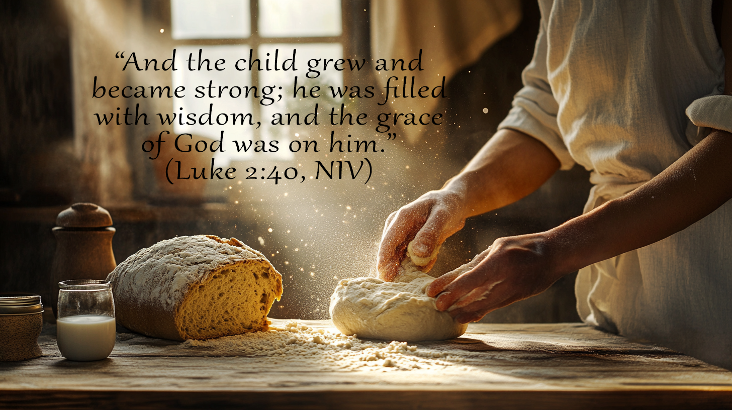 Morning light on hands kneading bread representing God Among the Ordinary—Christmas reminder of divine presence in everyday living.